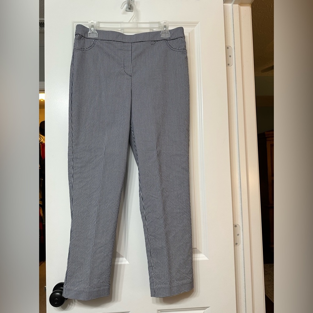 Alfred Dunner Blue and White Checkered Pull  on Style Straight-Leg Pants